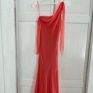 Coral Chiffon Midi Scarf Dress